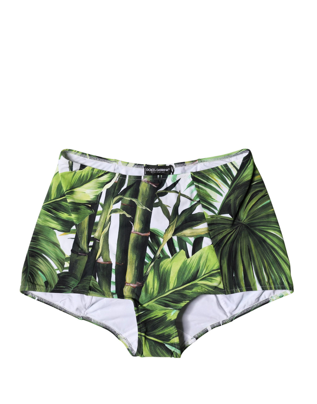 Girdle de plage Dolce & Gabbana à motif de feuilles vertes, taille haute, vêtement de bain élégant et tendance pour l'été.