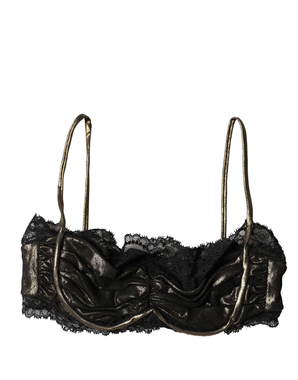 Soutien-gorge balconnet en soie noire Dolce & Gabbana, avec armatures et détails élégants, vue de face.