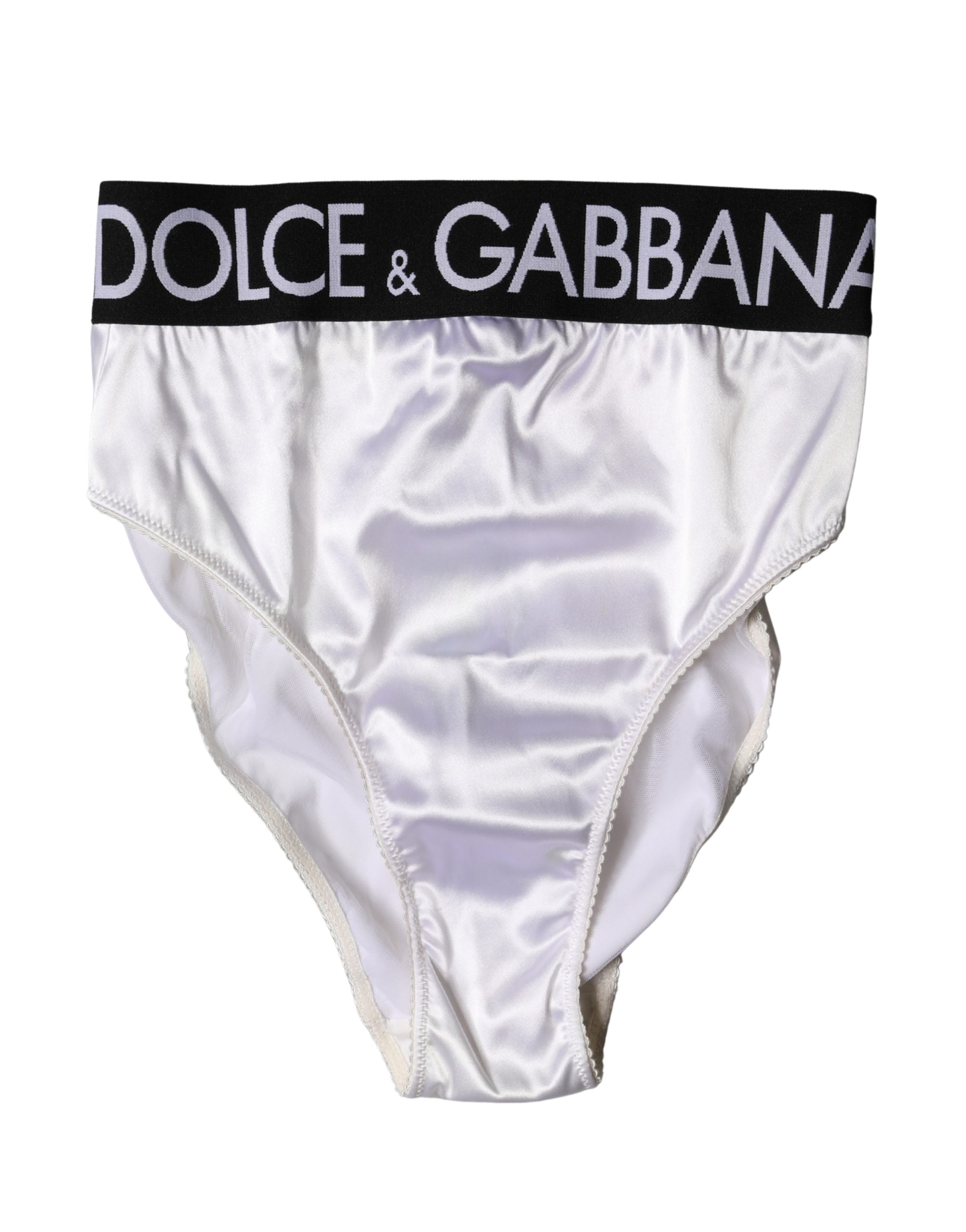Culotte blanche Dolce & Gabbana logo, taille haute, sous-vêtements féminins, tissu doux et ajusté, avec logo visible sur la ceinture.