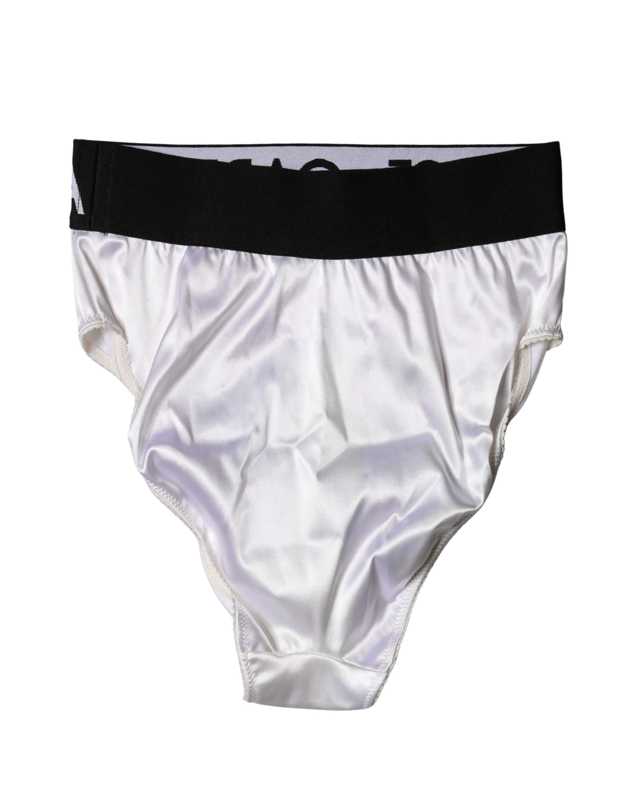 Culotte blanche Dolce & Gabbana logo, haute taille, sous-vêtements féminins en coton avec logo visible.
