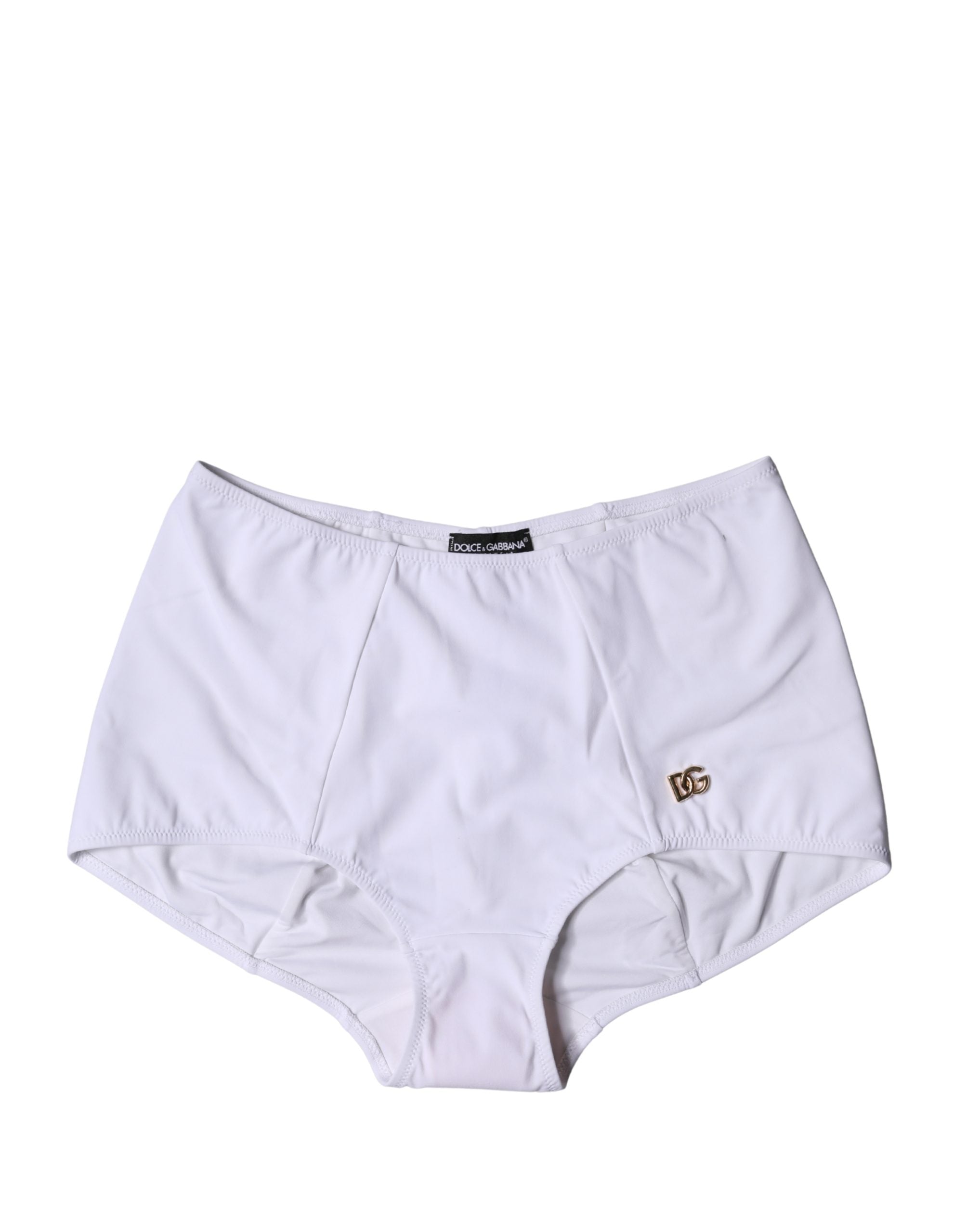 Culotte haute blanche Dolce & Gabbana avec logo, sous-vêtements élégants en tissu doux, vue frontale de la gaine.