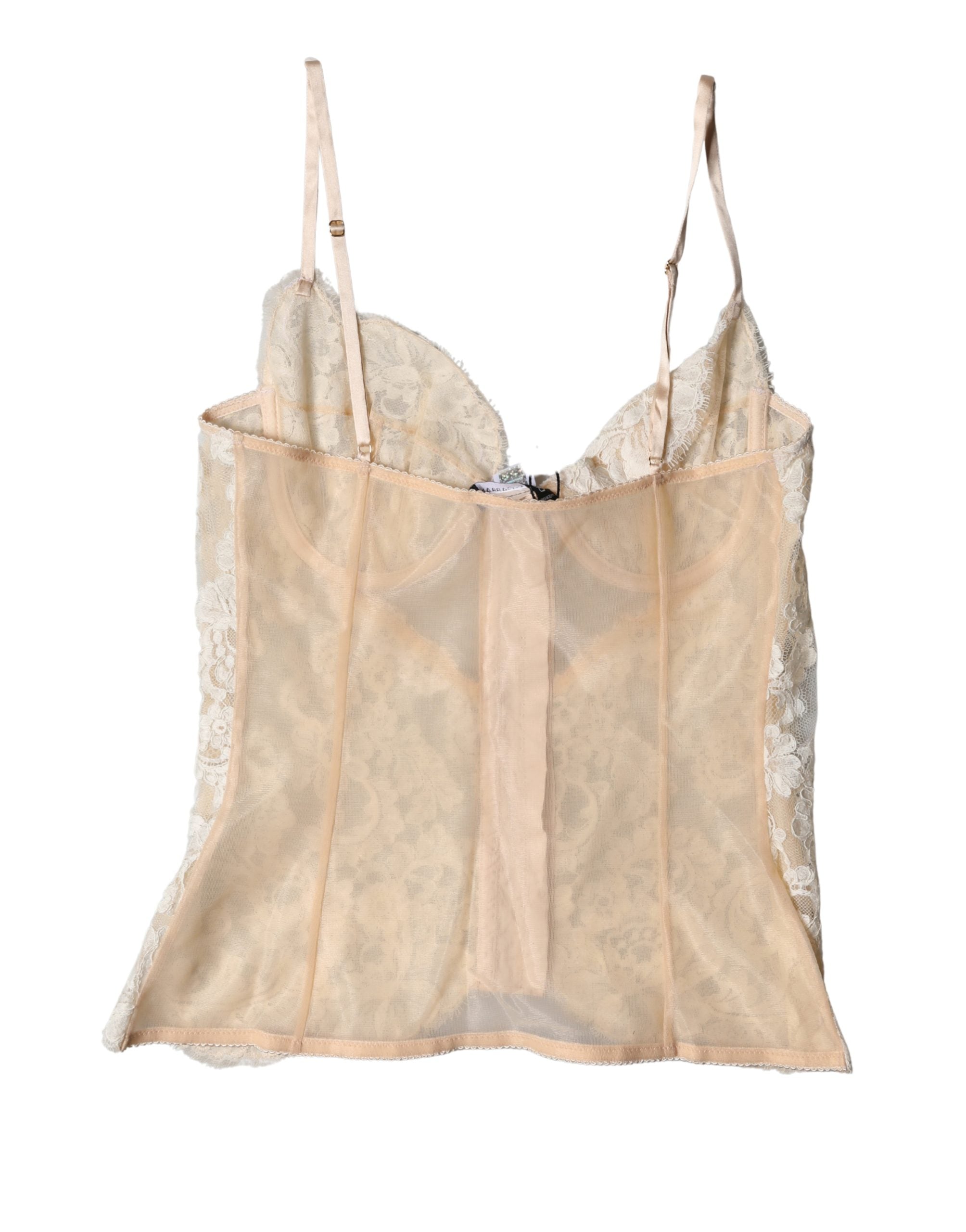 Corset en dentelle beige à fleurs de Dolce & Gabbana, lingerie élégante et raffinée, avec détails délicats en dentelle.