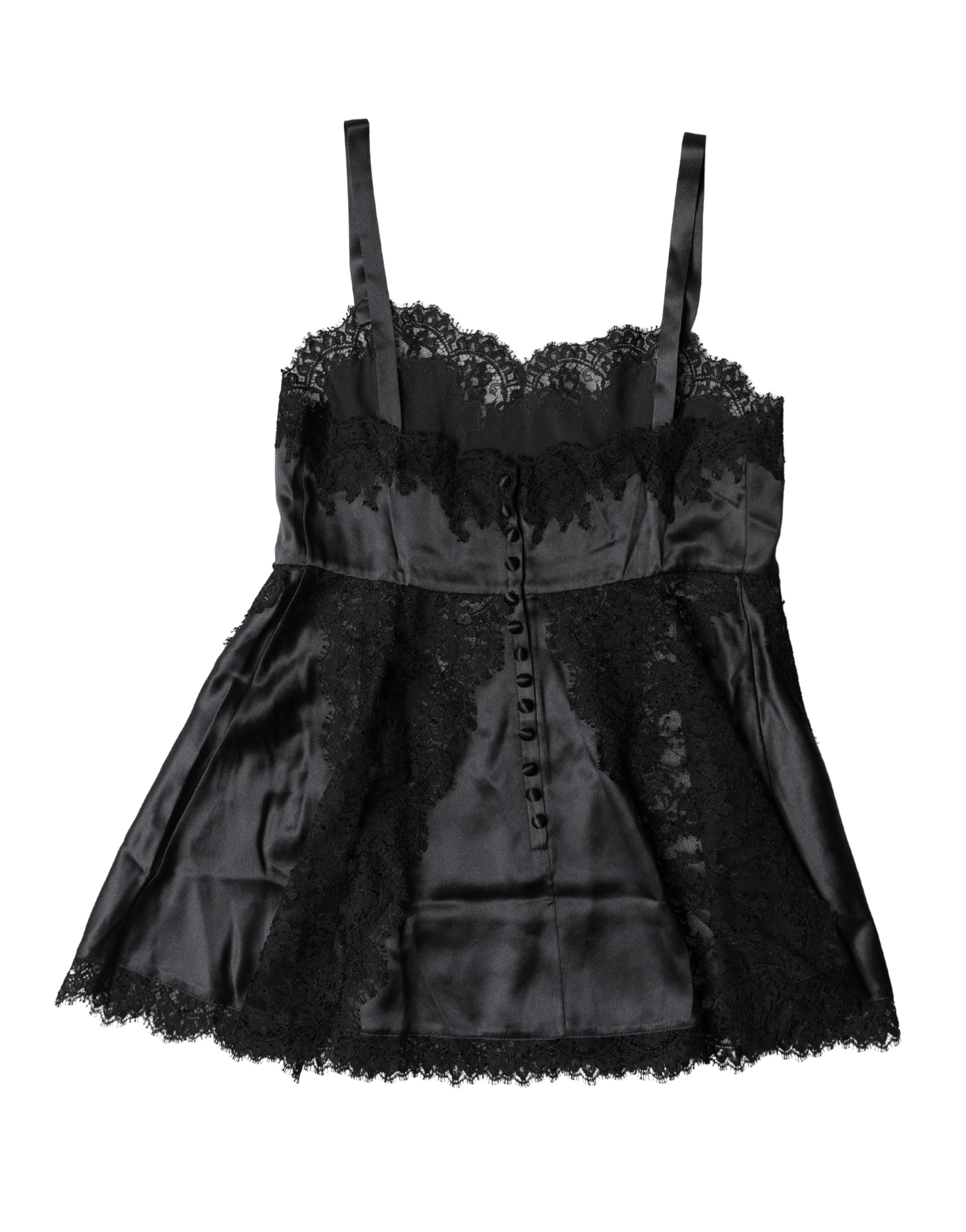 Haut de lingerie en soie noire avec dentelle Dolce & Gabbana, détail élégant en trim en dentelle.
