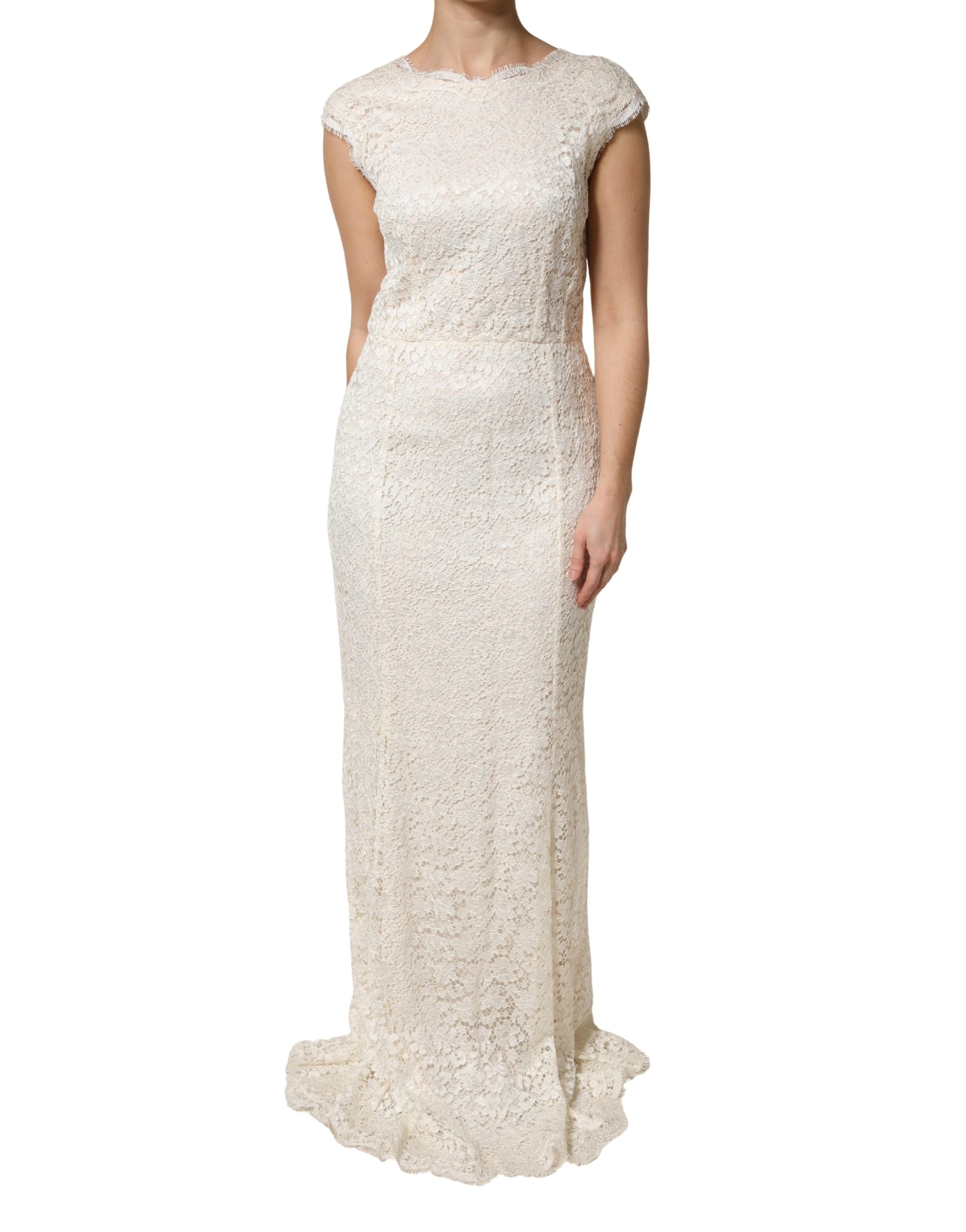 Robe longue en viscose blanche avec dentelle Dolce & Gabbana, robe de soirée élégante et fluide, ajustée en forme de tube.