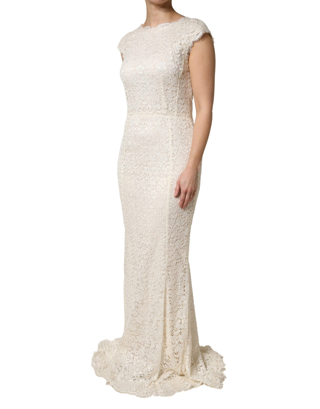 Robe longue en viscose blanche en dentelle Dolce & Gabbana, robe élégante et ajustée avec détails en dentelle.