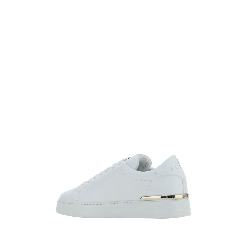 Chaussures basses Philipp Plein Bos Taurus en cuir de veau blanc, sneakers décontractés pour homme, vue en gros plan