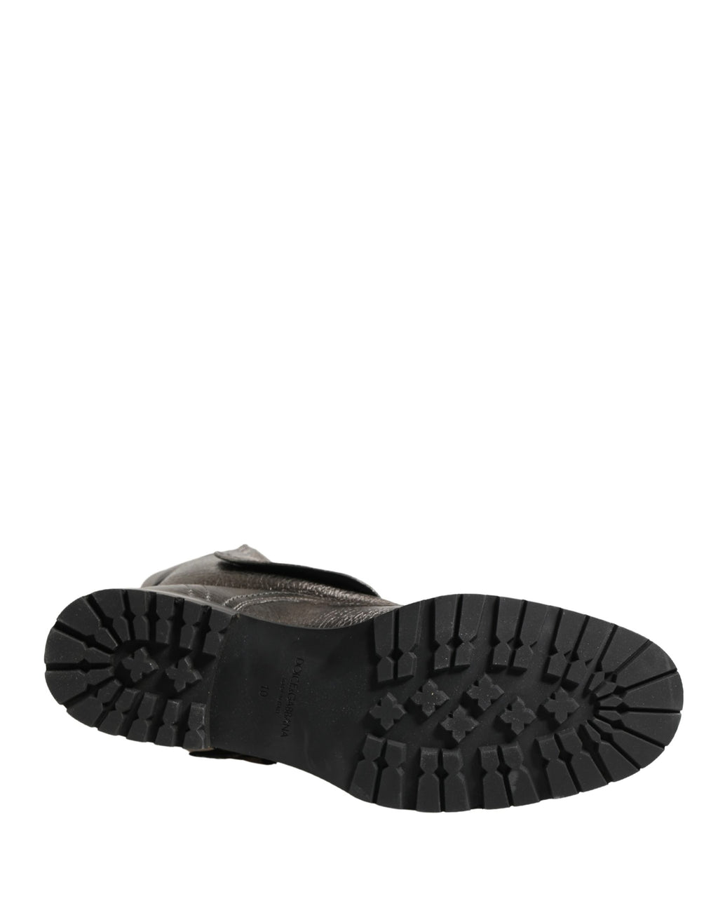 Bottes combat en argent métallisé Dolce & Gabbana, bottines mi-mollet en cuir avec détails modernes et couture élégante.