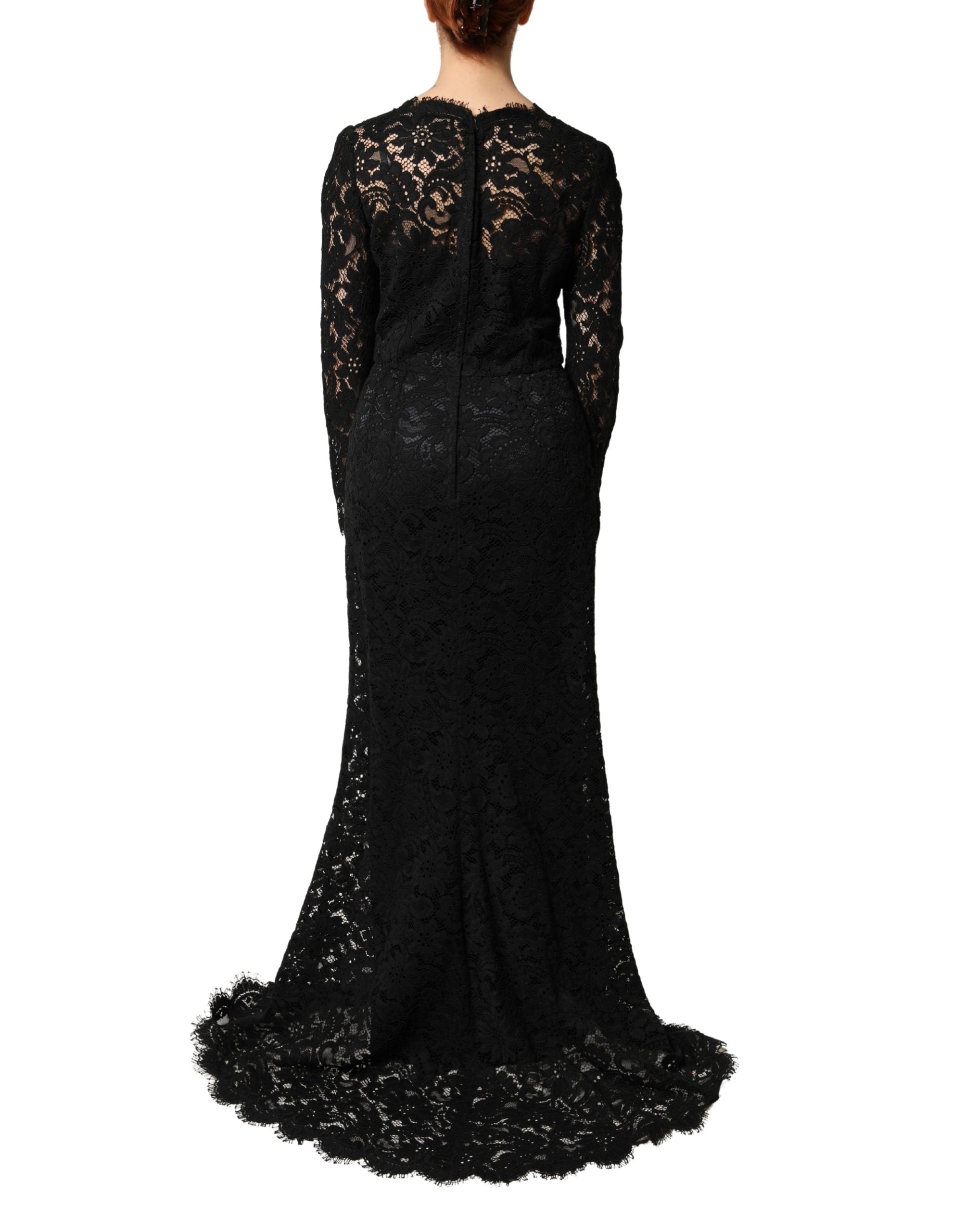 Robe longue en coton noir à manches longues en dentelle Dolce & Gabbana, élégante et sophistiquée.