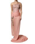 Robe longue maxi rose Dolce & Gabbana à une épaule ornée de détails embellis, élégante et sophistiquée.