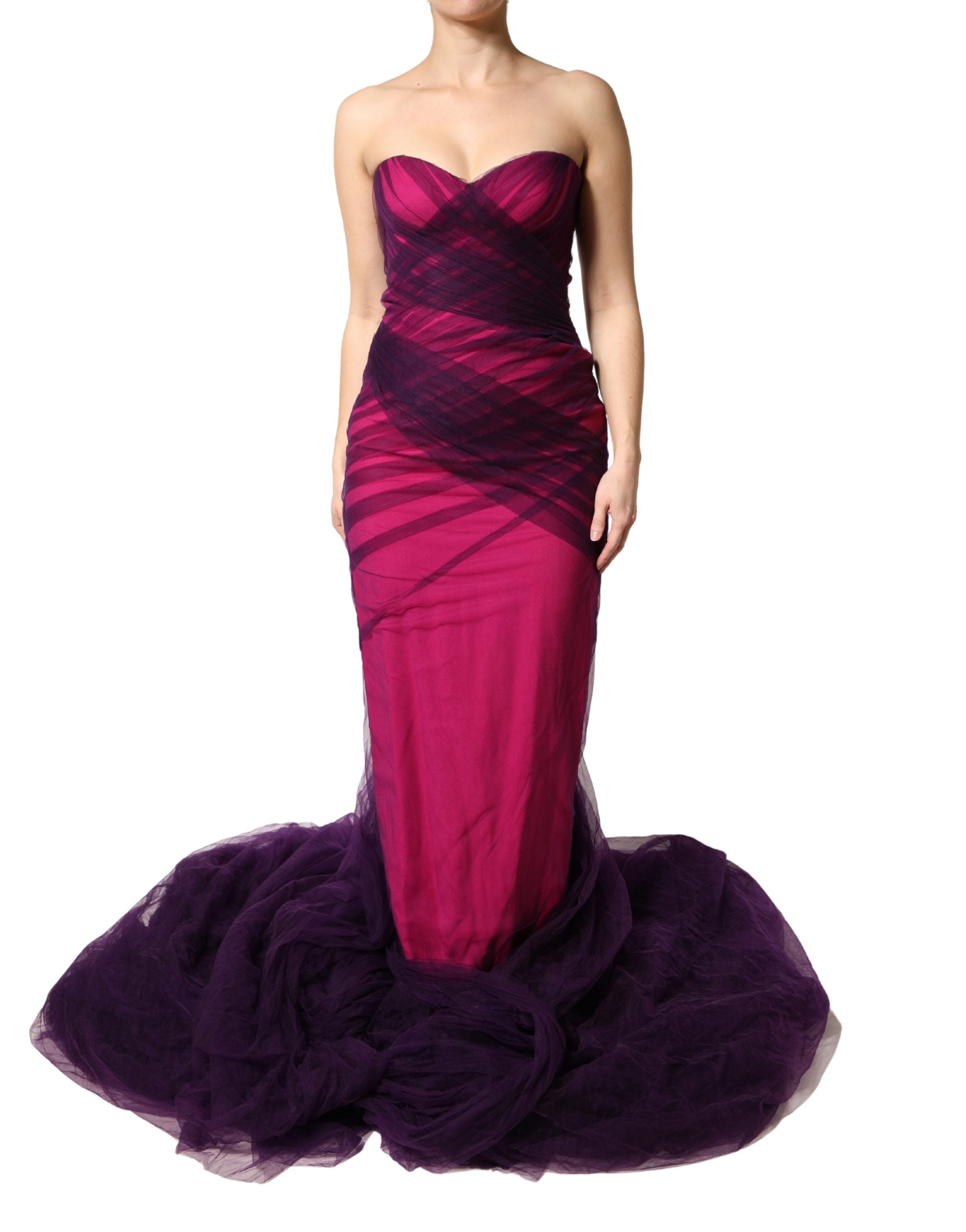 Robe sirène sans bretelles Dolce & Gabbana rose et noire, coupe moulante élégante, en tissu sophistiqué.