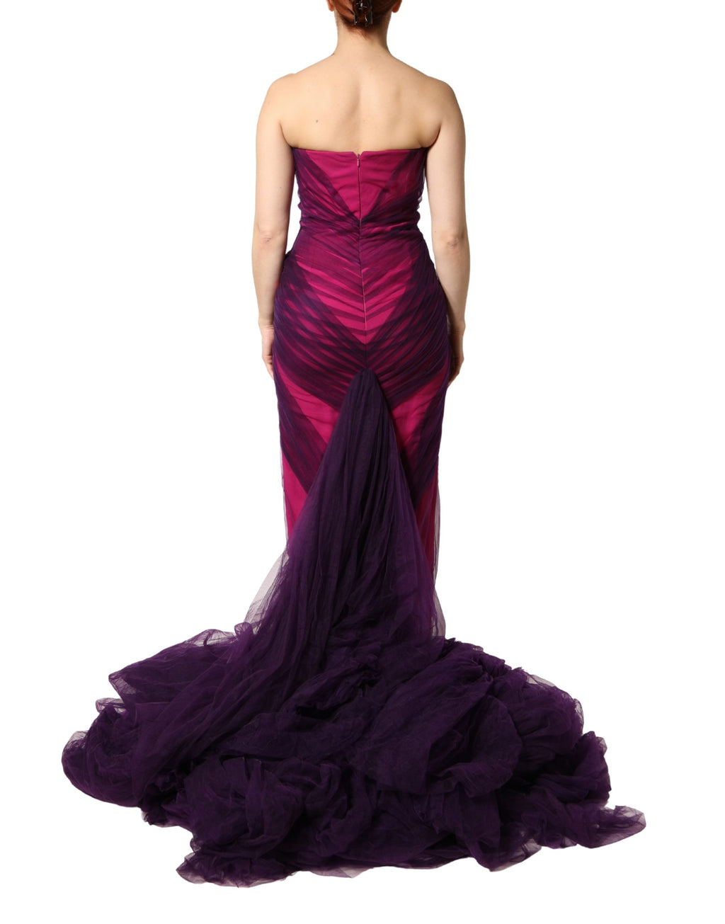 Robe longue bustier sans bretelles Dolce & Gabbana, couleur rose et noir, coupe sirène élégante et sophistiquée.