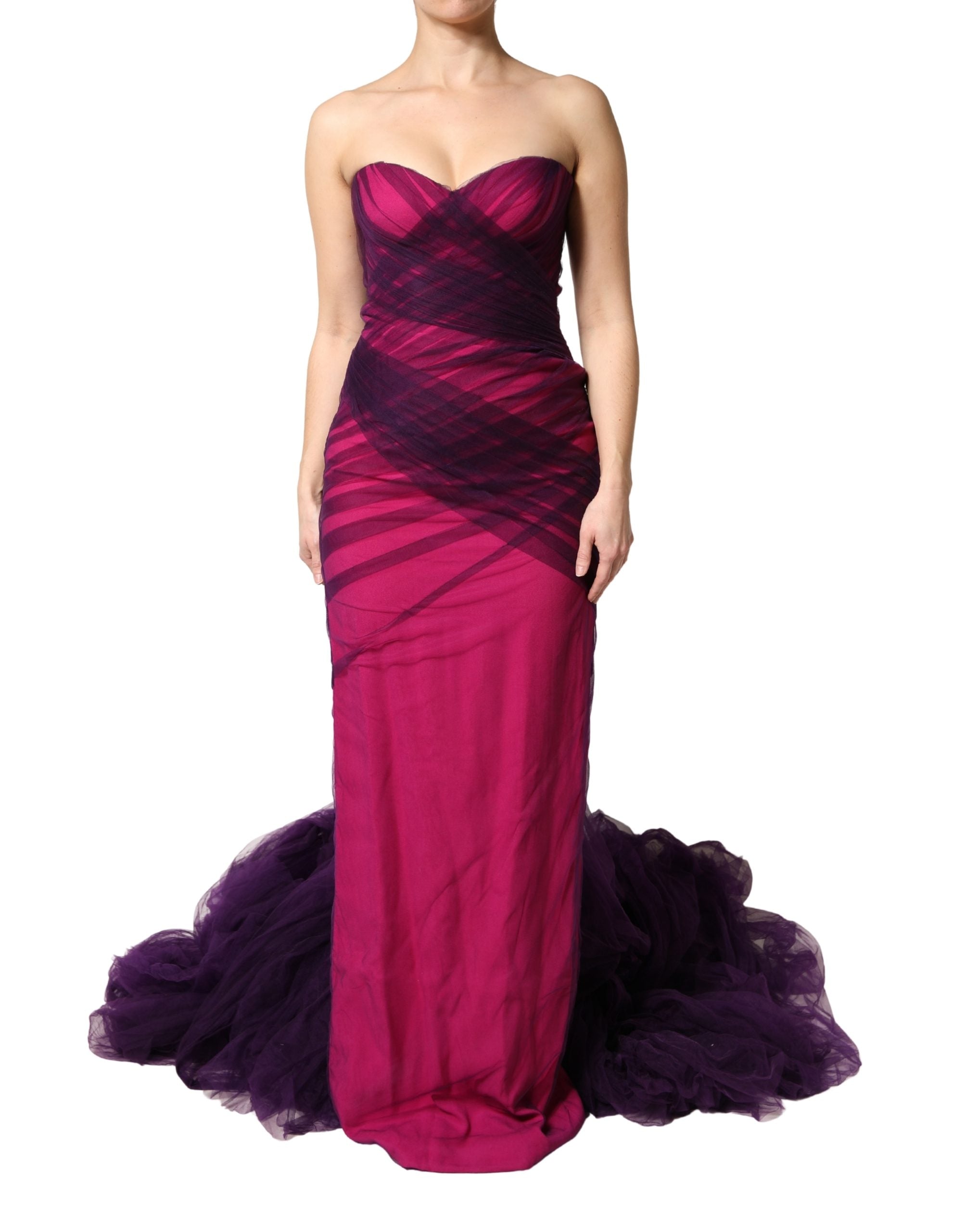 Robe sirène rose et noire sans bretelles de Dolce & Gabbana, robe moulante élégante et sophistiquée.