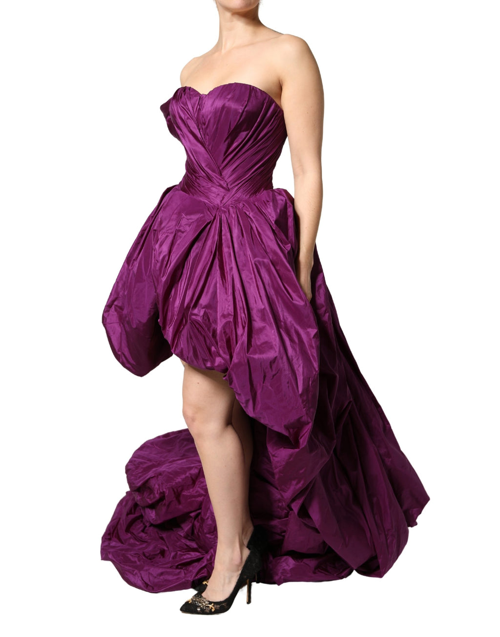Dolce & Gabbana Lila trägerloses A-Linien-Kleid mit asymmetrischem Saum