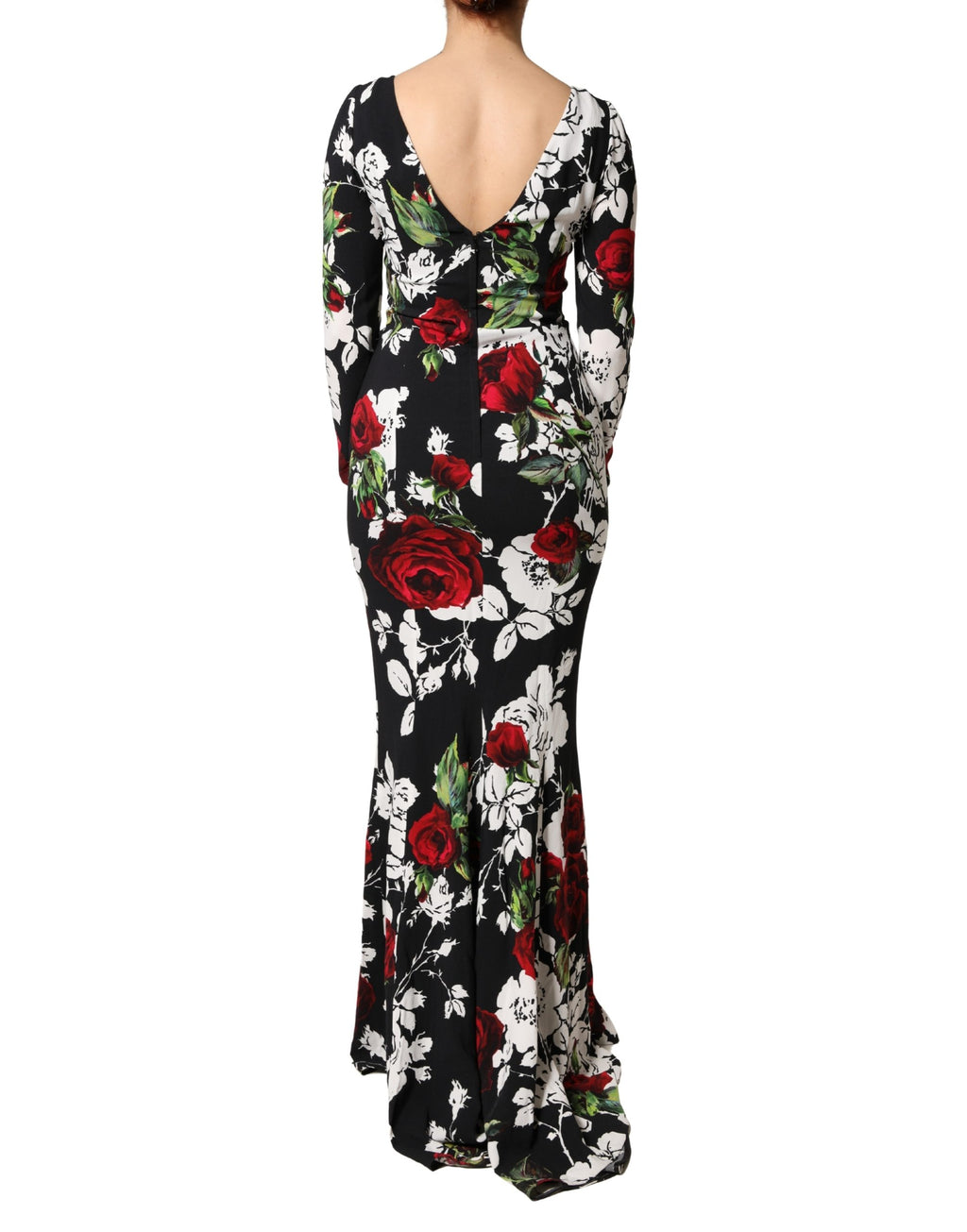 Robe longue Dolce & Gabbana en viscose noire à motif floral, robe moulante élégante pour femme.