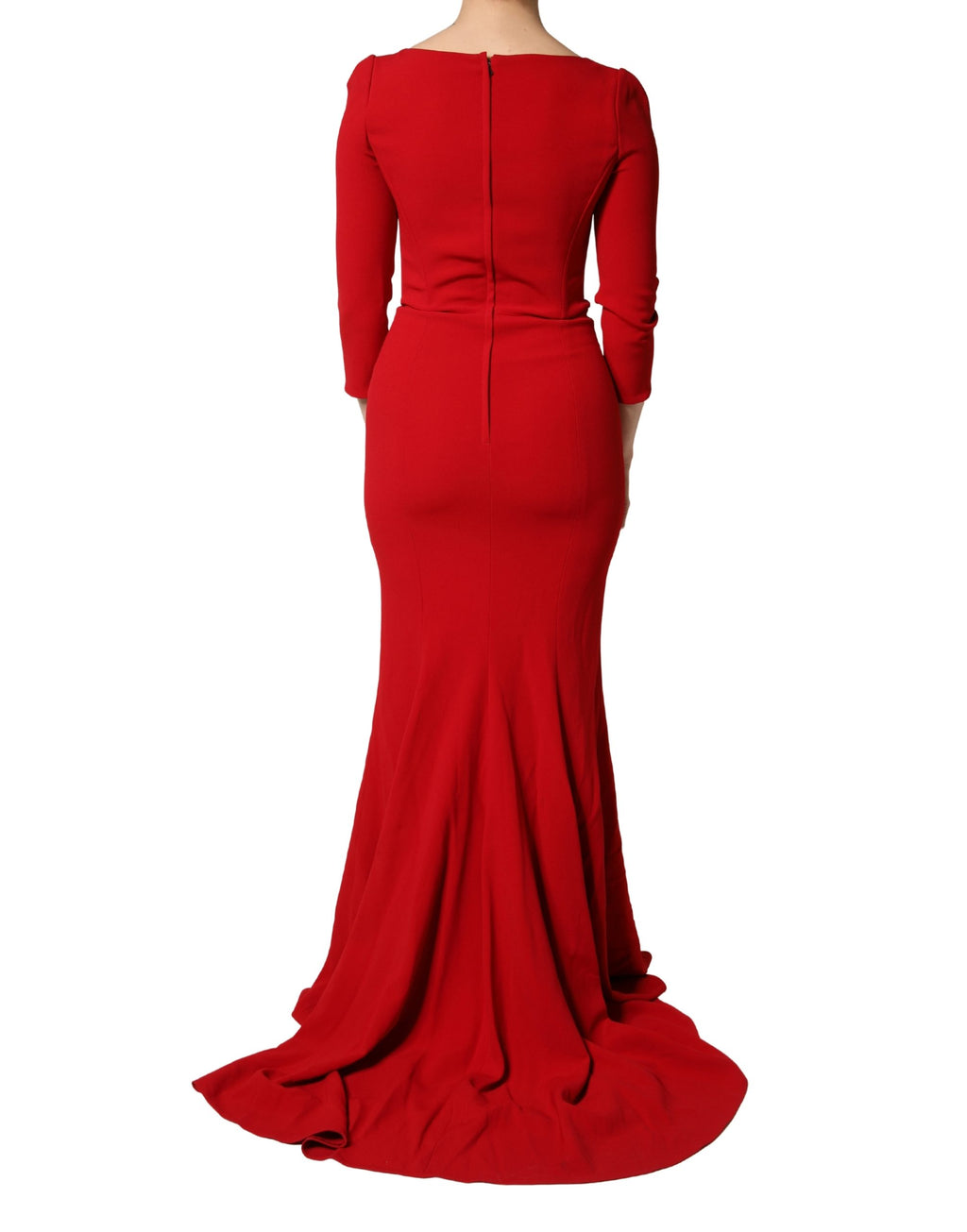 Robe moulante sirène en viscose rouge de Dolce & Gabbana, silhouette élégante et tissu fluide, vue frontale sur mannequin.