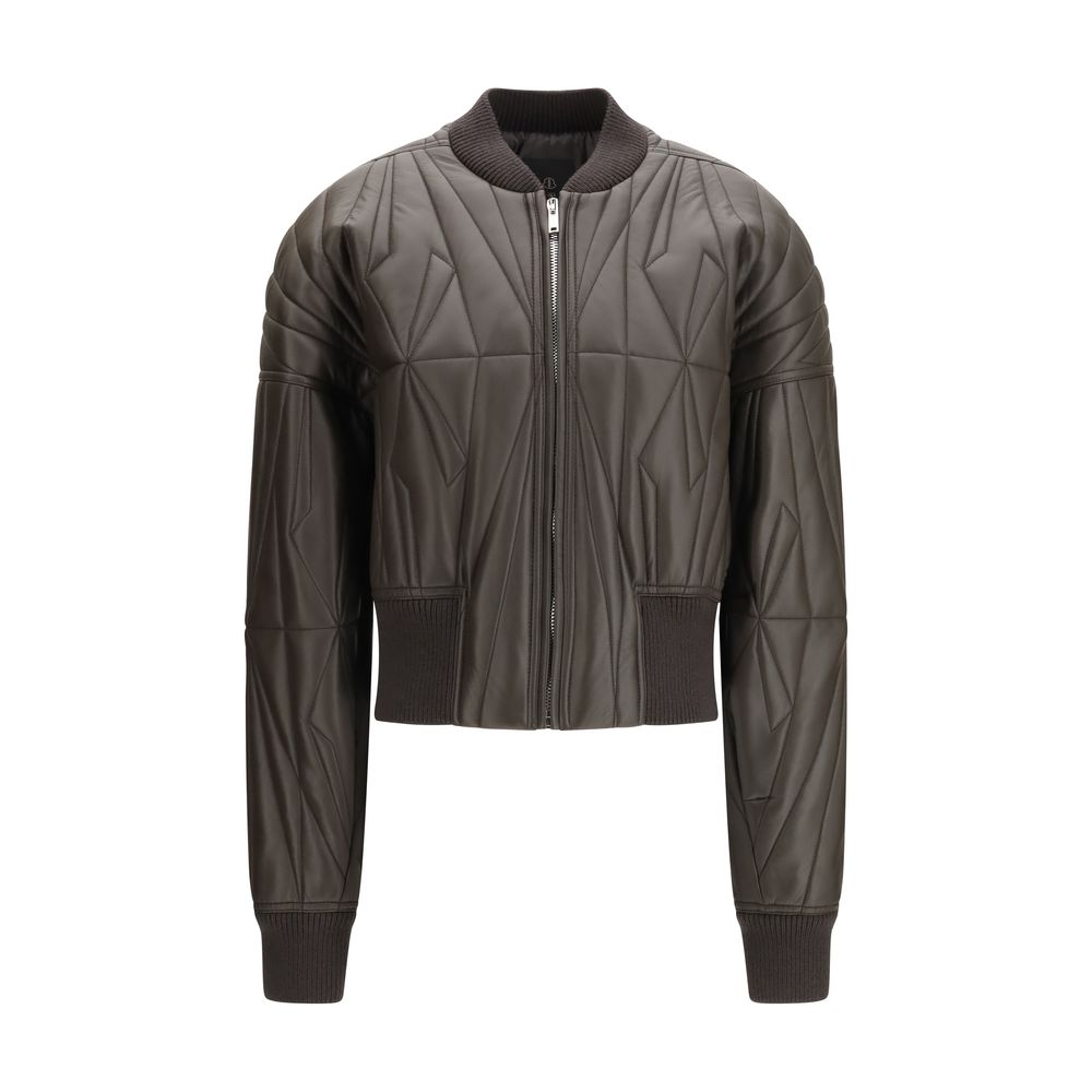 Veste bomber en agneau marron Moncler x Rick Owens, style moderne et élégant, détails visibles sur l'image.