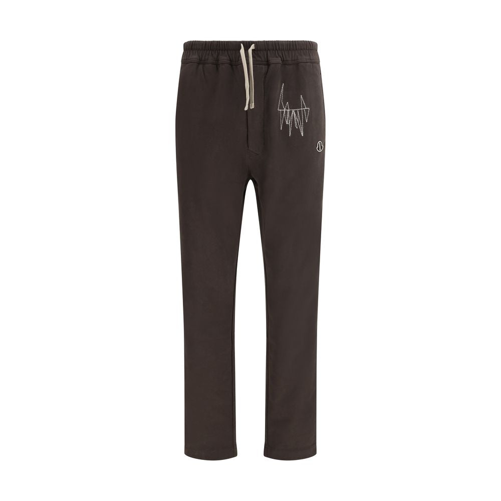 Pantalon de sport en coton marron Moncler x Rick Owens, style athlétique avec logo visible et coupe décontractée.