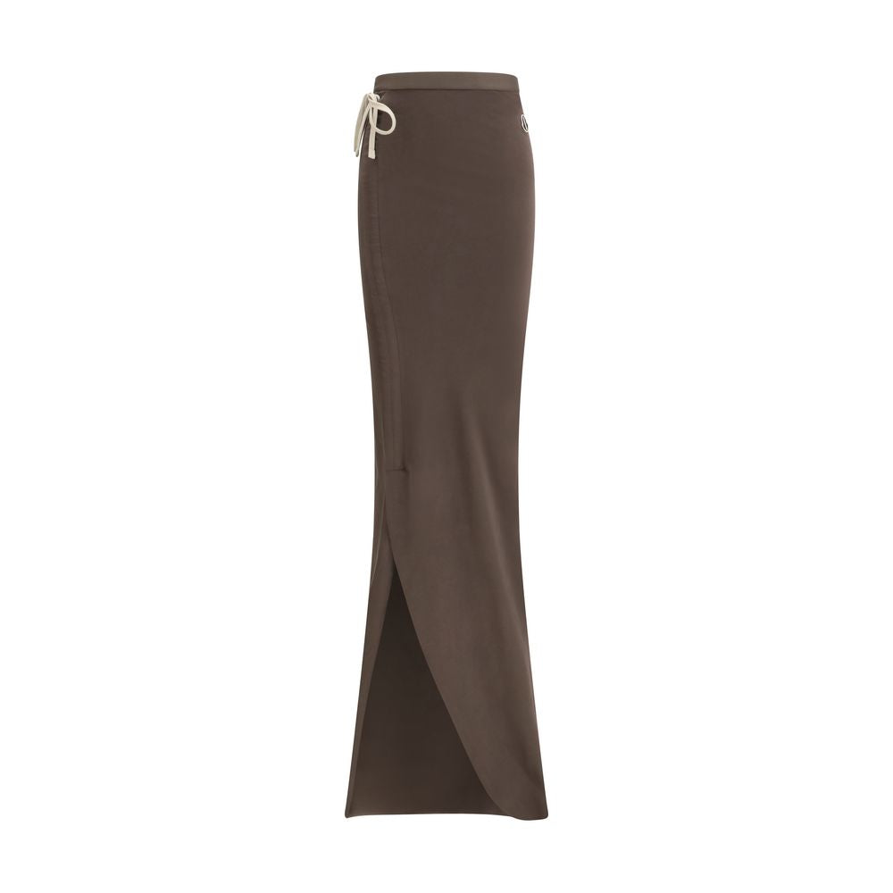 Jupe longue en coton marron Moncler x Rick Owens, mode élégante avec design moderne et détails sophistiqués.