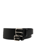 Dolce & Gabbana Black Double Strap Leather Silver Buckle Belt