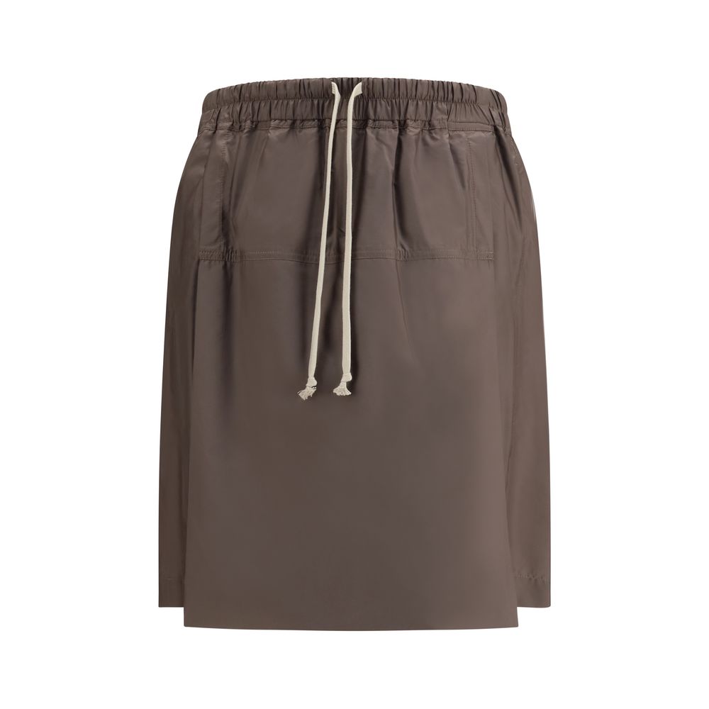 Shorts Bermuda en polyester marron Moncler x Rick Owens, vue de face, avec détails de design modernes et logo de la marque.