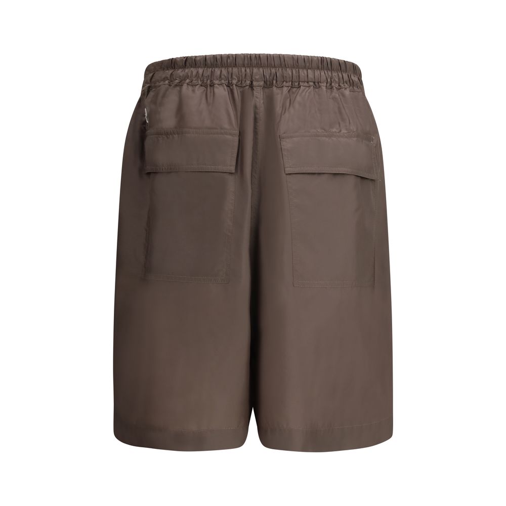Shorts bermuda en polyester marron Moncler x Rick Owens, style décontracté avec logo visible.