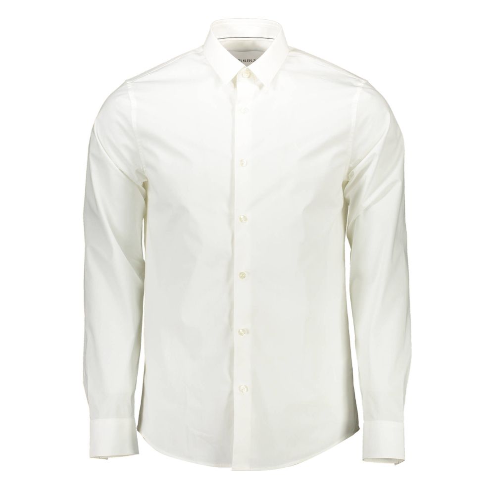 Chemise homme en coton blanc de la marque Calvin Klein, style classique et élégance, vue de face.