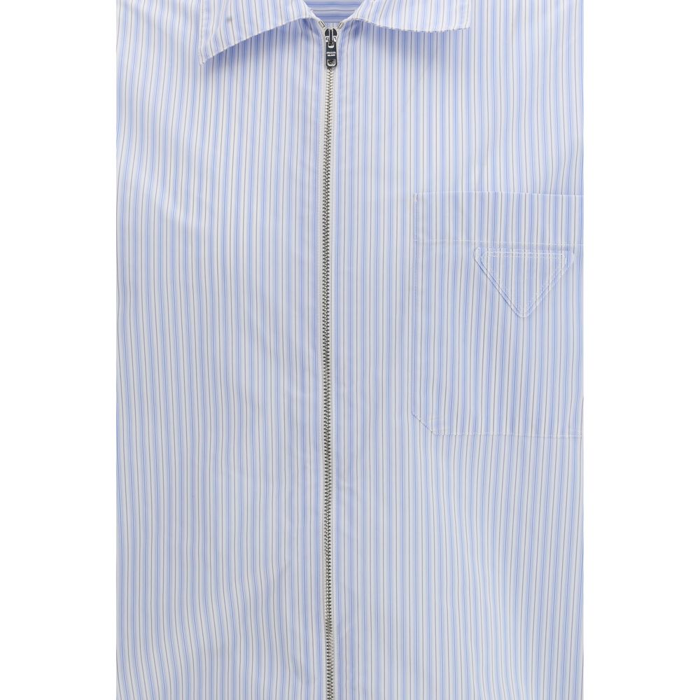Chemise Prada en polyamide bleu avec motif, vêtement élégant avec design moderne et détails tendance.