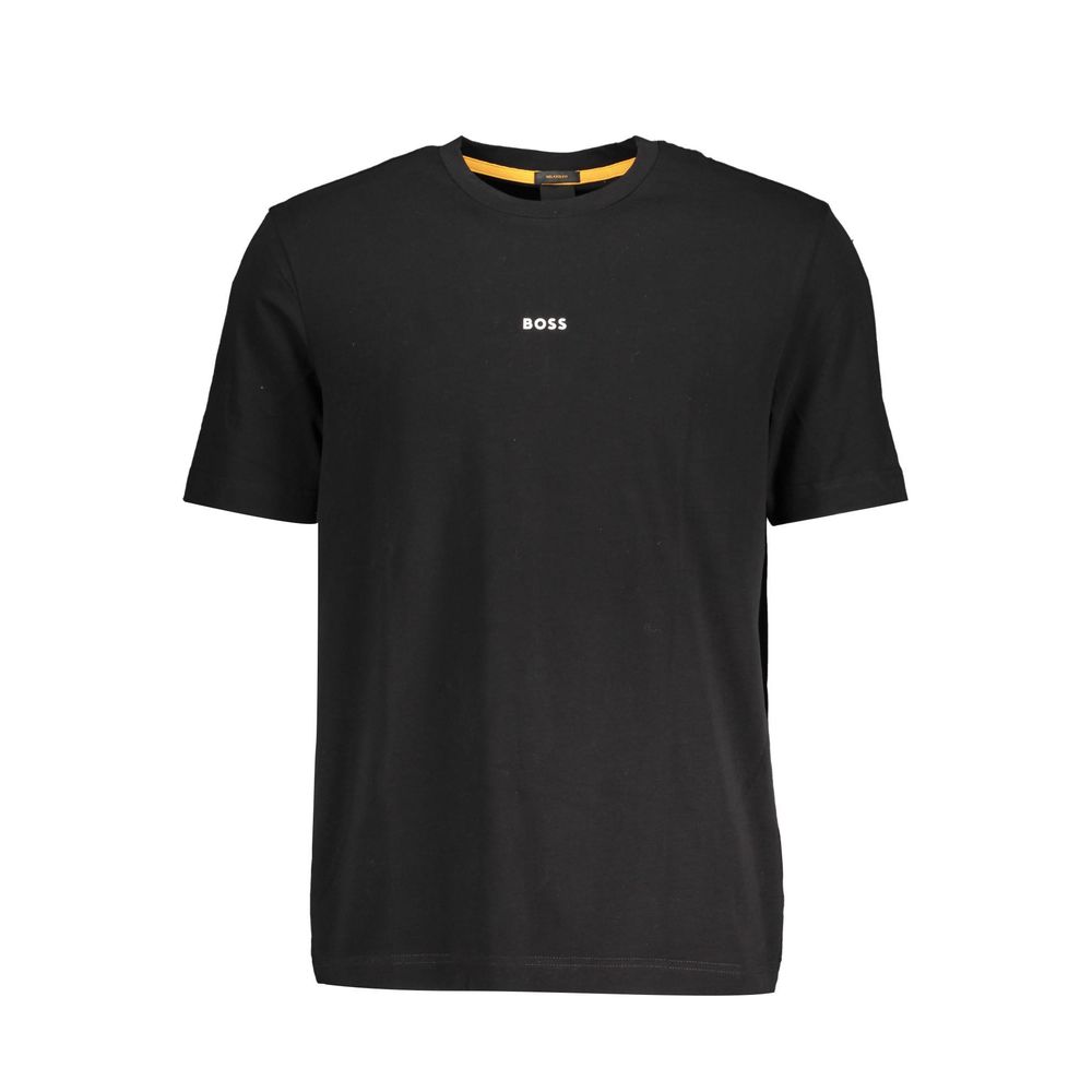 T-shirt noir en coton pour homme de la marque Hugo Boss, coupe classique avec logo discret sur la poitrine.