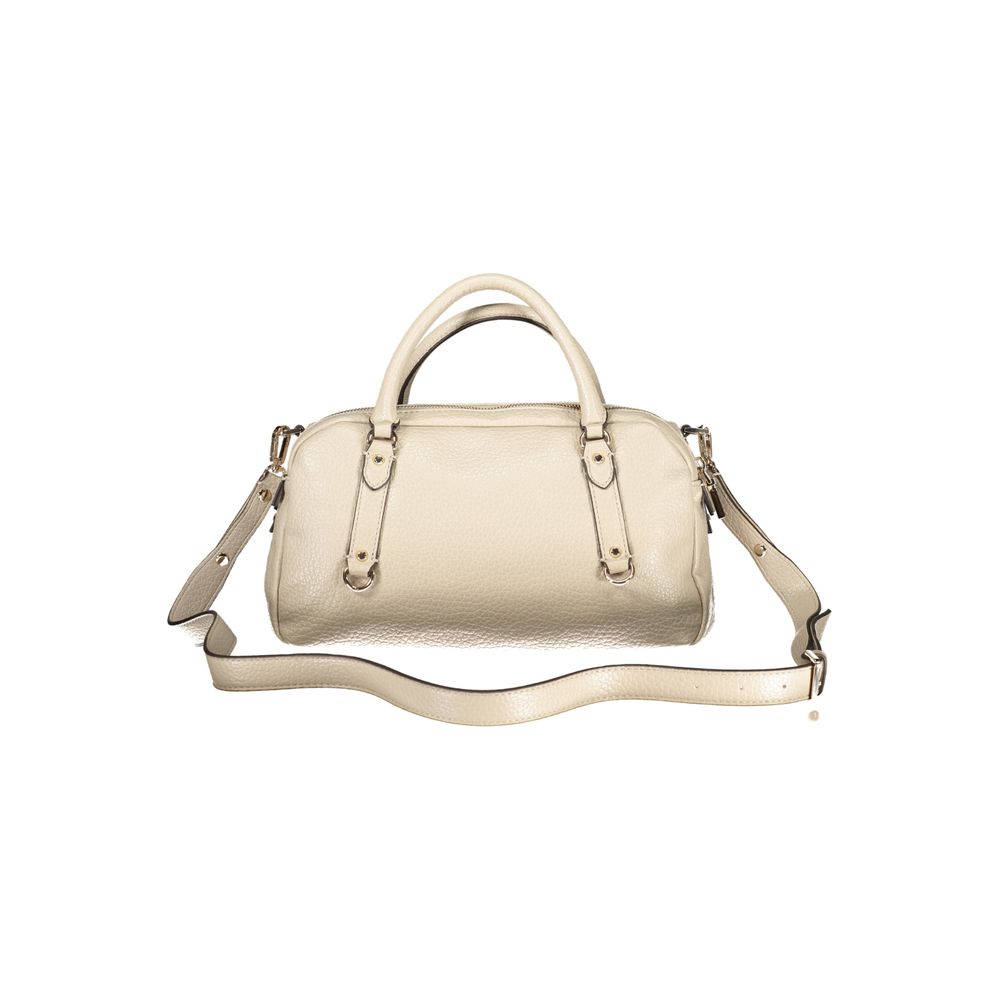 Sac à main pour femme Guess Jeans en polyuréthane beige, sac à main élégant avec détails modernes et bandoulière ajustable.