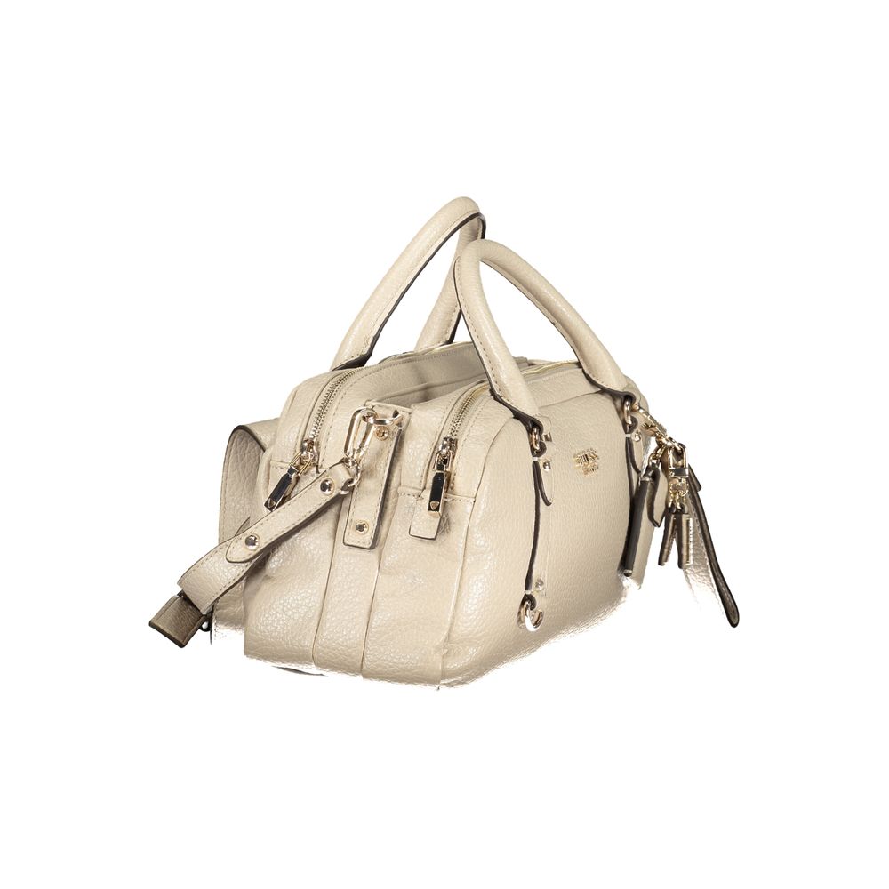 Sac à main beige en polyuréthane Guess Jeans pour femmes, avec détails élégants et design tendance.
