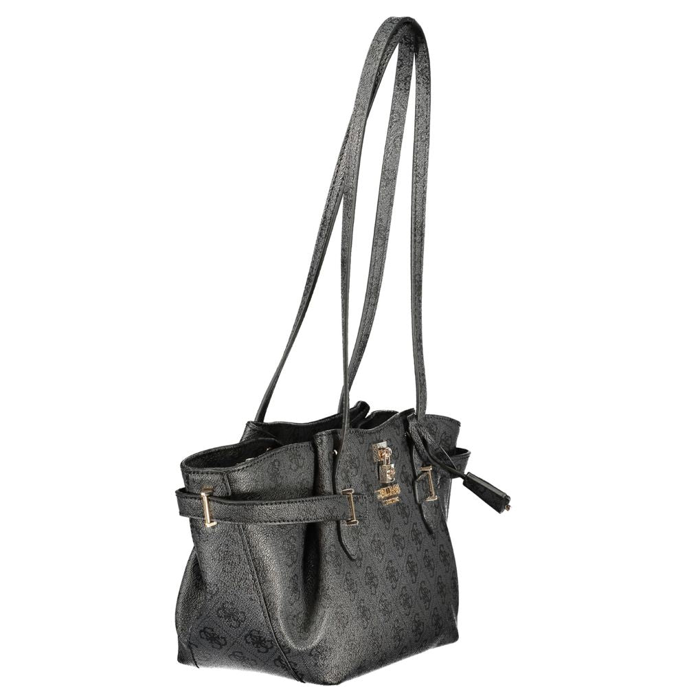 Sac à main en polyuréthane noir Guess Jeans pour femmes, avec design élégant et détails modernes.