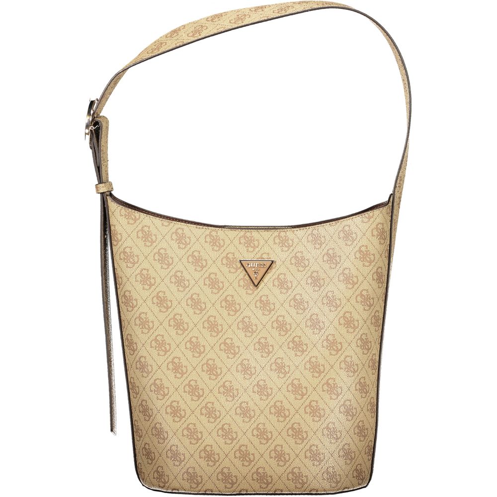 Sac à main Guess Jeans beige en polyuréthane pour femmes, avec détails tendance et poignées élégantes.