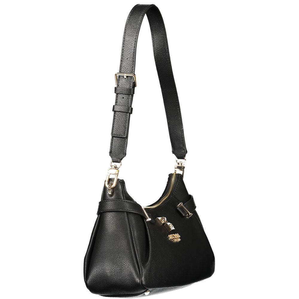 Sac à main Guess Jeans en polyuréthane noir pour femmes, design élégant avec fermeture et poignées.