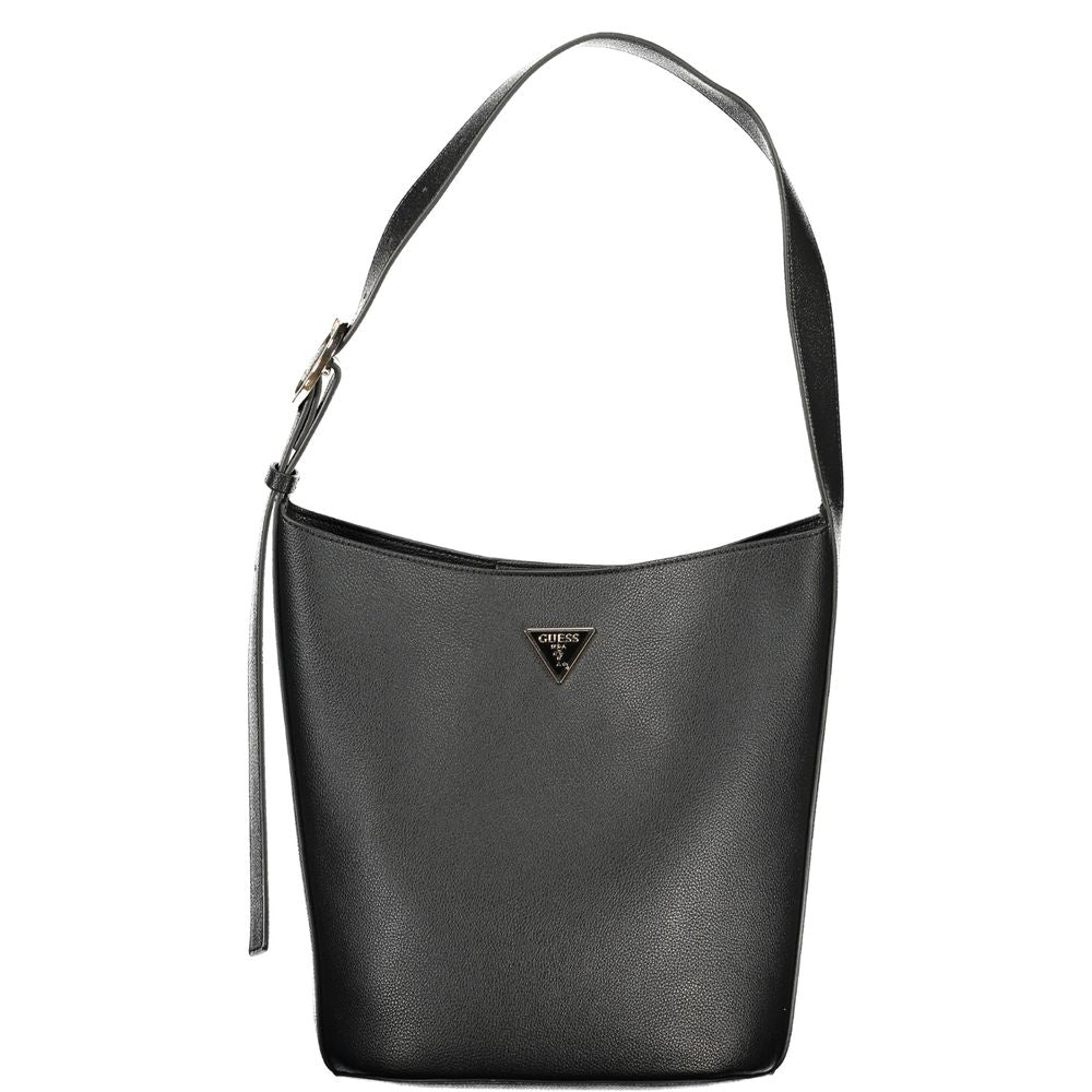 Sac à main en polyuréthane noir Guess Jeans pour femmes, élégant et tendance, avec détails modernes.