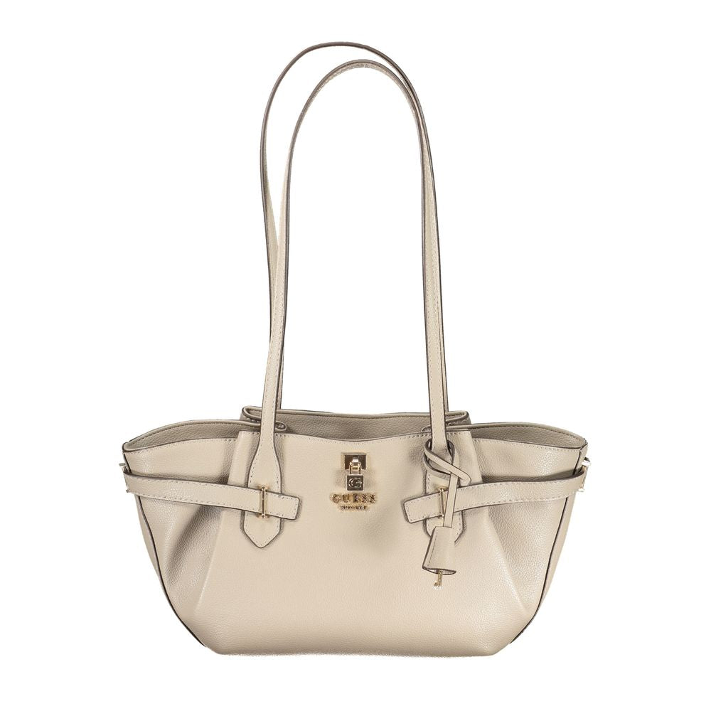 Sac à main Guess Jeans beige en polyuréthane pour femmes, sac à main élégant avec poignées et détails tendance.