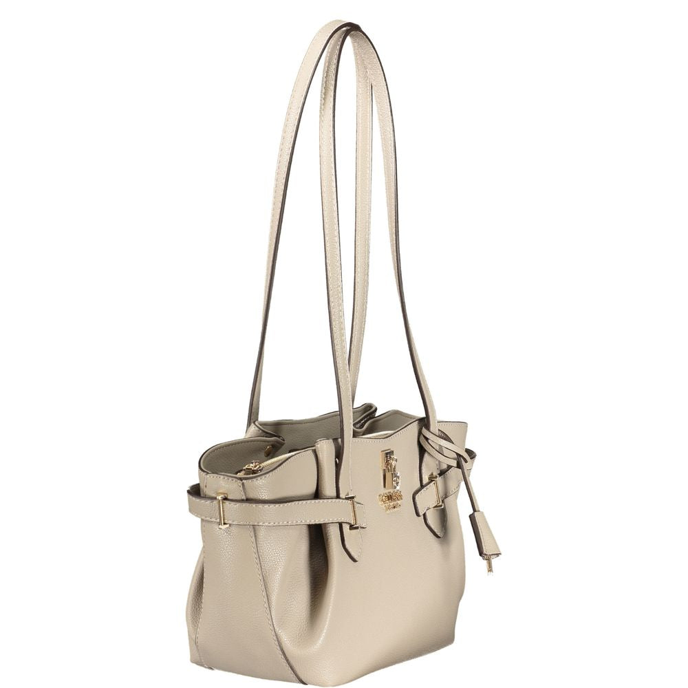 Sac à main Guess Jeans beige en polyuréthane pour femmes, élégant et tendance, avec détails en cuir synthétique.