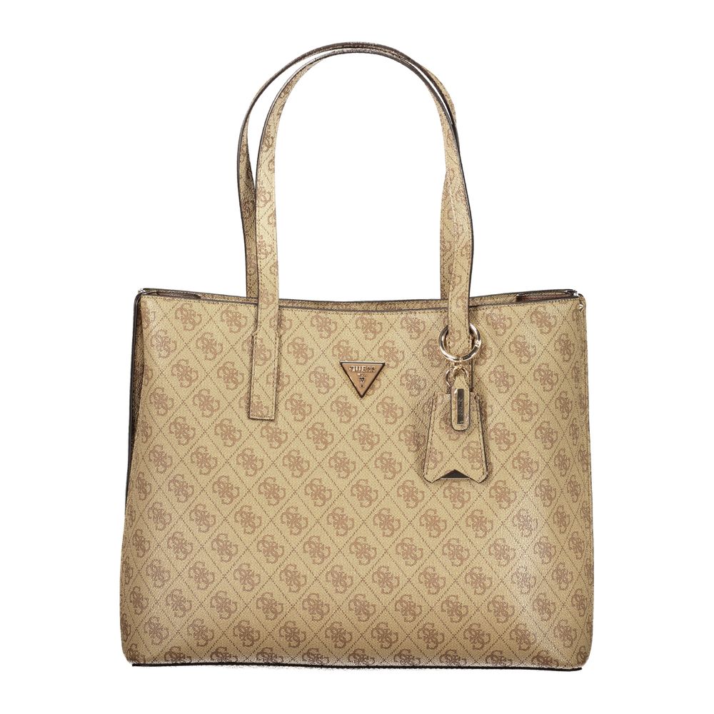 Sac à main beige Guess Jeans en polyuréthane pour femmes, élégant et tendance, avec finition soignée et détails modernes.