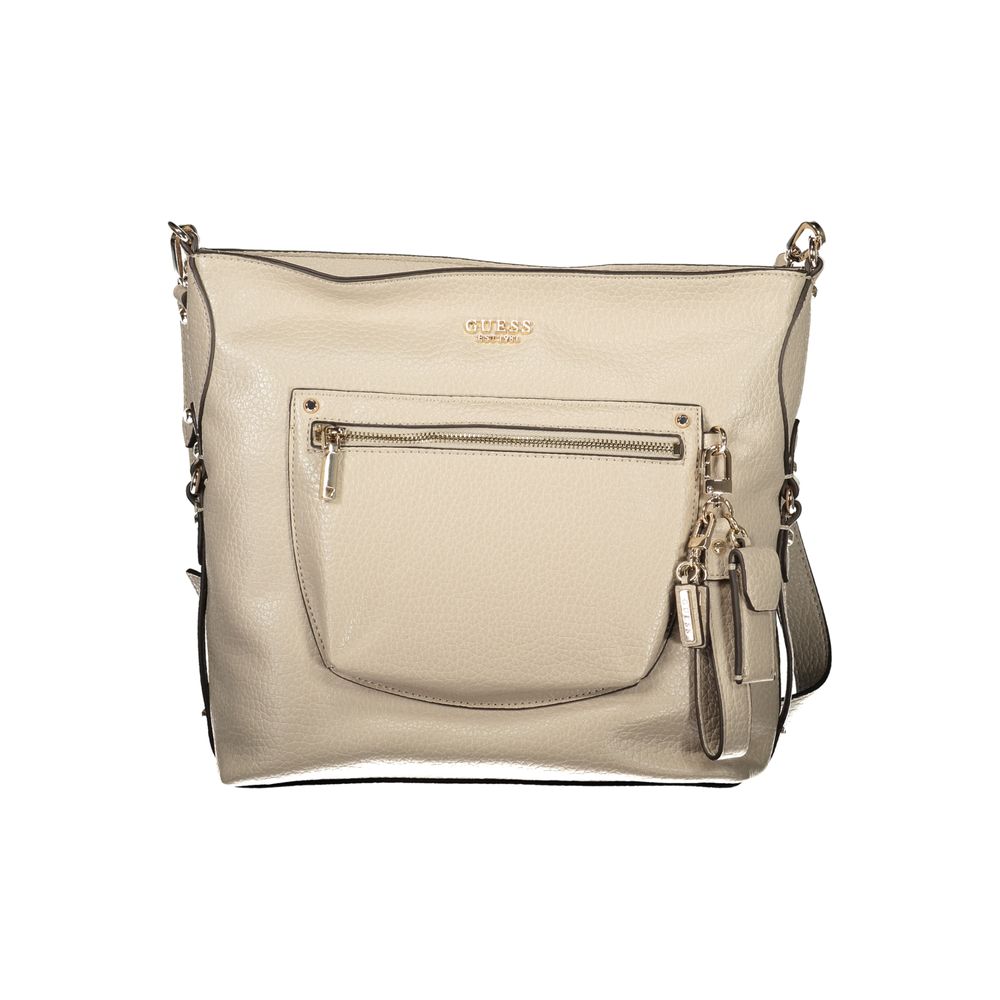 Sac à main Guess Jeans beige en polyuréthane pour femmes, sac élégant avec détails modernes et bandoulière.