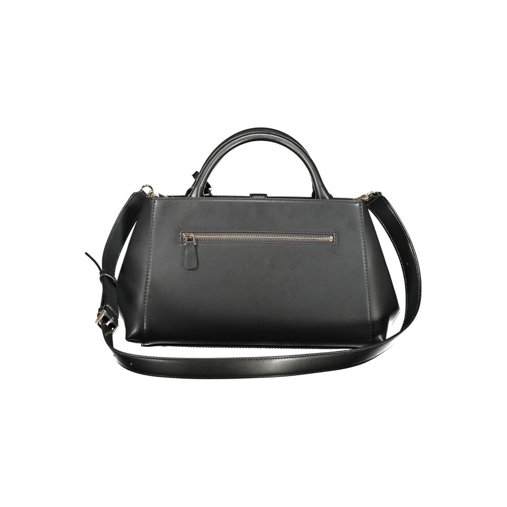 Sac à main noir en polyurethane pour femmes de Guess Jeans, avec détails élégants et design moderne.
