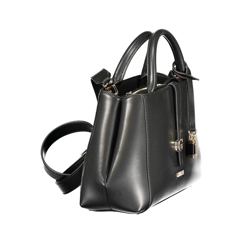 Sac à main noir en polyuréthane de Guess Jeans pour femmes, élégant et moderne, avec détails stylés.