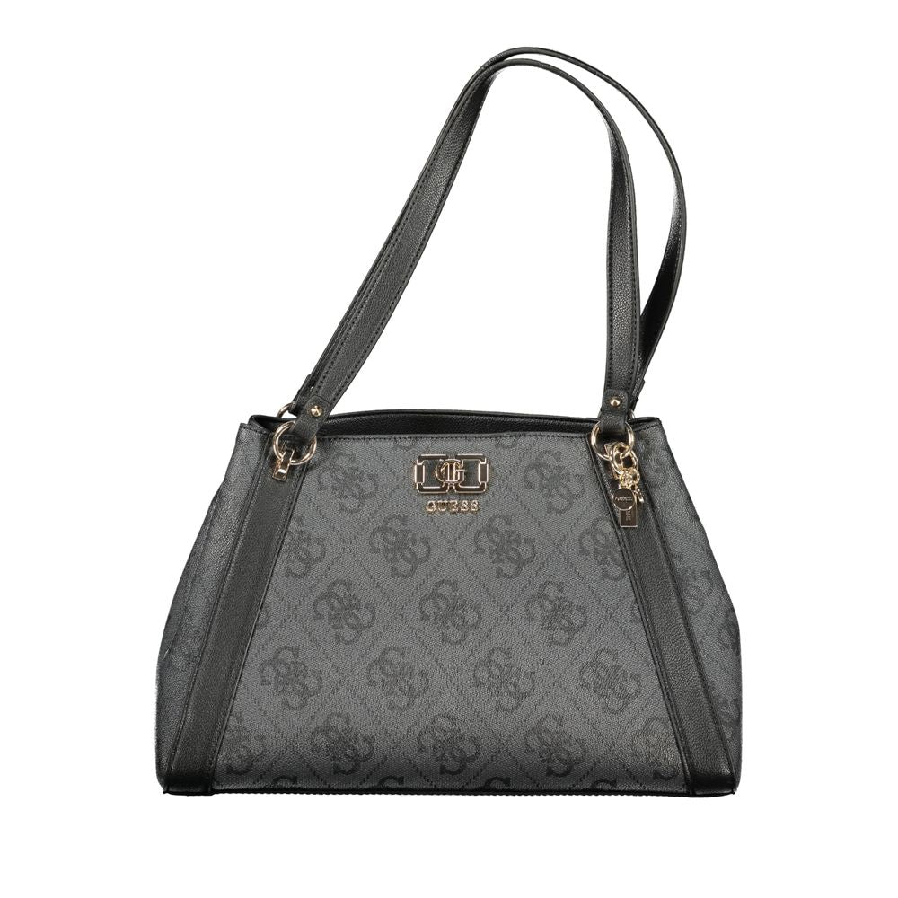 Sac à main noir en polyurethane Guess Jeans pour femmes, avec design élégant et détails modernes visible sur l'image.