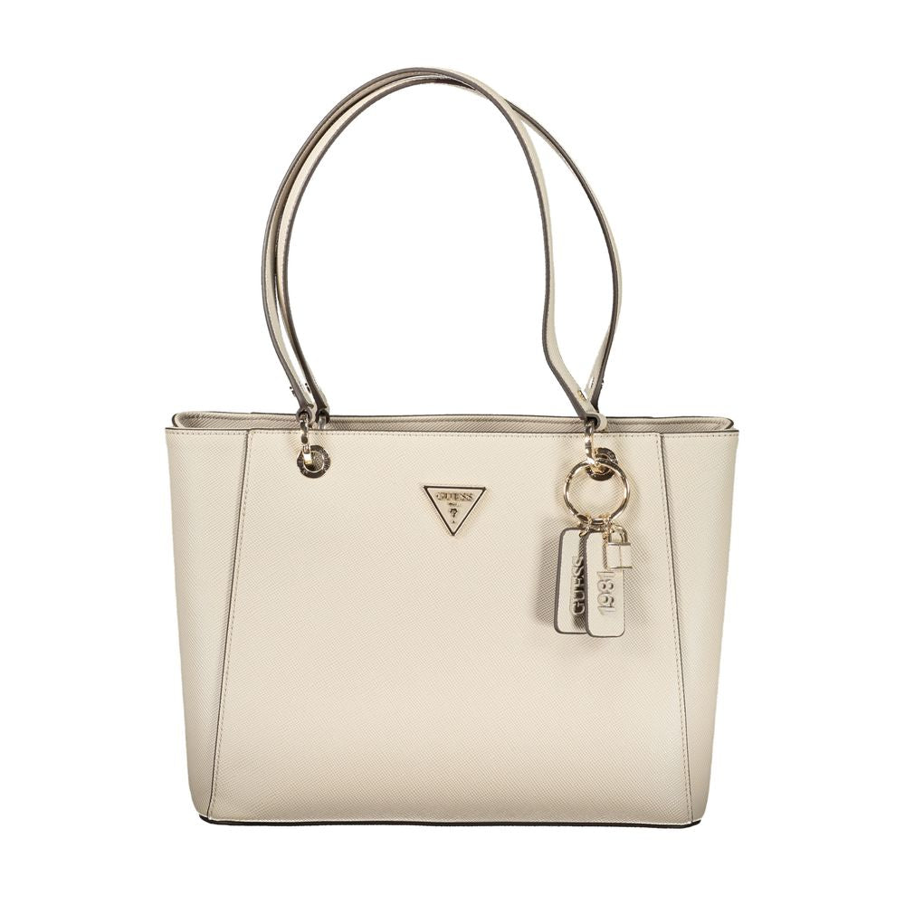 Sac à main Guess Jeans beige en polyuréthane pour femmes, élégant et tendance, avec détails modernes.