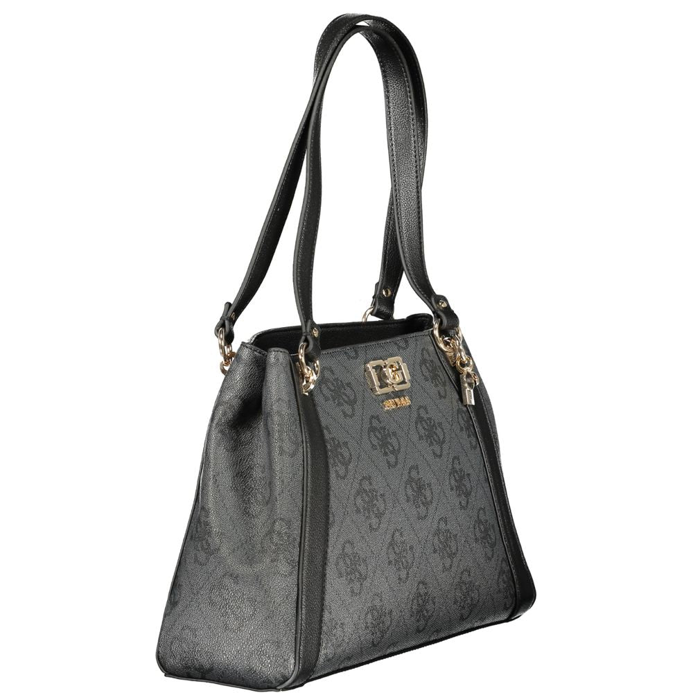 Sac à main noir en polyuréthane Guess Jeans pour femmes, avec design tendance et détails élégants.