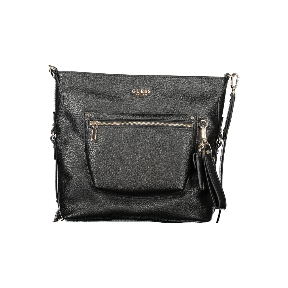 Sac à main Guess Jeans en polyuréthane noir pour femmes, avec design élégant et détails modernes.