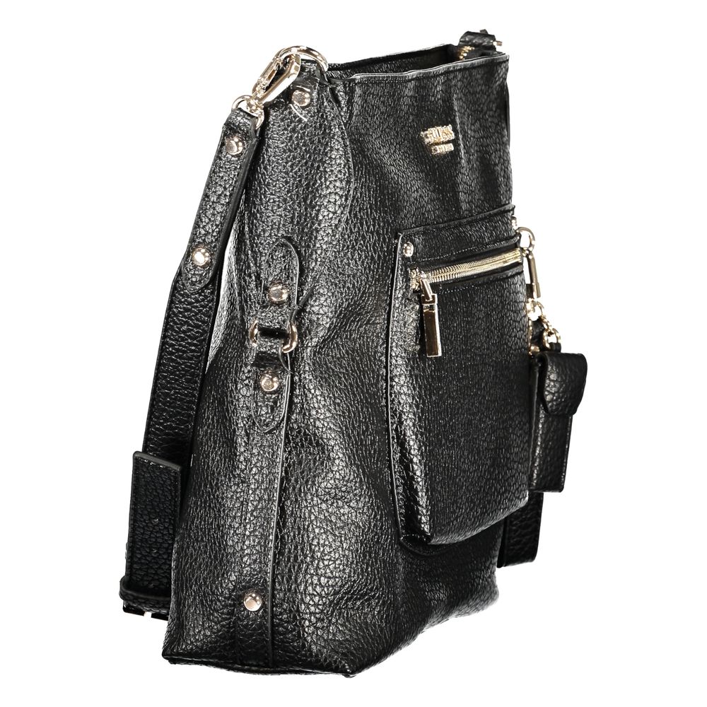 Sac à main pour femme Guess Jeans en polyuréthane noir, design élégant et moderne avec détails tendance.