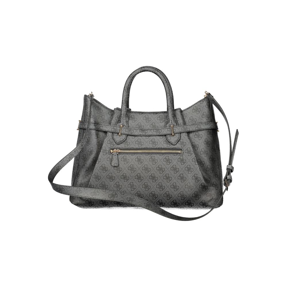 Sac à main noir en polyuréthane pour femmes Guess Jeans, design élégant avec détails modernes et fermeture pratique.