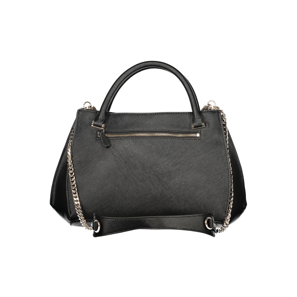 Sac à main noir en polyuréthane Guess Jeans pour femmes, avec détails élégants et design moderne.