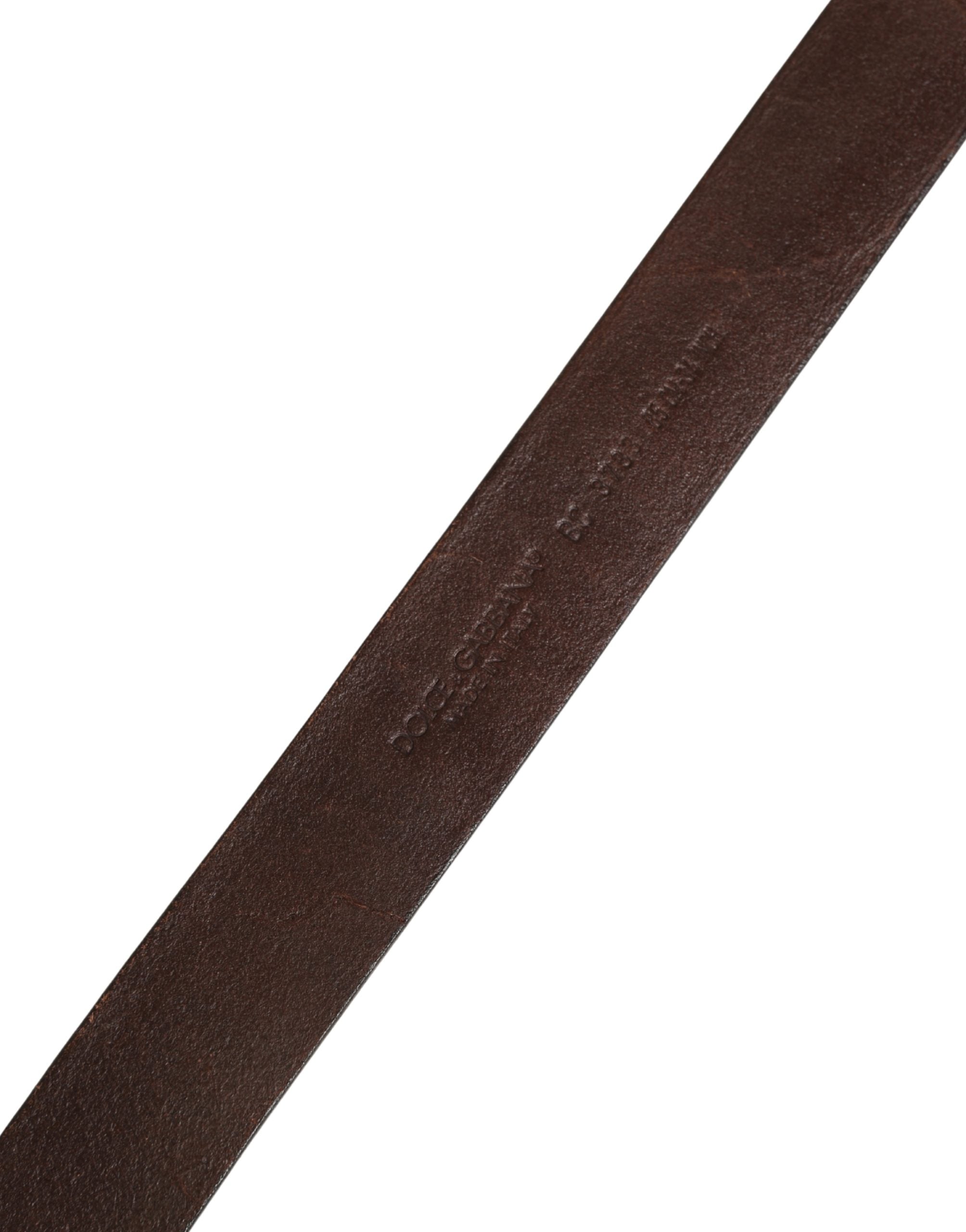 Dolce & Gabbana Men Brown Calf Leather Logo Metal Buckle Belt