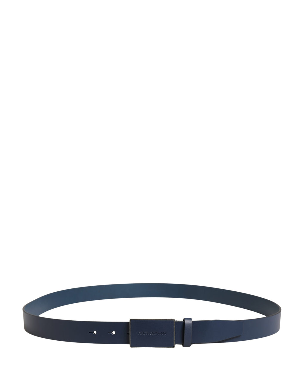 Dolce & Gabbana Dark Blue Calf Leather Logo Metal Buckle Belt