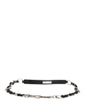 Sangle d'épaule en cuir noir Dolce & Gabbana avec chaîne en argent pour sac à main, accessoire de mode élégant.